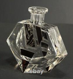 = 1920-30's Karl Palda Art Deco Crystal Perfume Bottle, Clear & Black, Bohemian