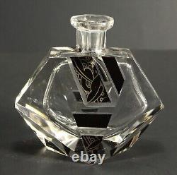 = 1920-30's Karl Palda Art Deco Crystal Perfume Bottle, Clear & Black, Bohemian