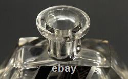 = 1920-30's Karl Palda Art Deco Crystal Perfume Bottle, Clear & Black, Bohemian