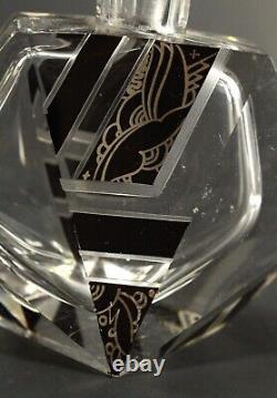 = 1920-30's Karl Palda Art Deco Crystal Perfume Bottle, Clear & Black, Bohemian