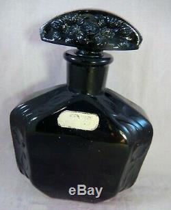 1920s Antique 5 1/4 MON PECHE POIRET Paris Black Glass Perfume Bottle Octagonal