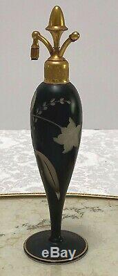 1923 DeVilbiss Carved Black Cambridge Glass Perfume Acorn Atomizer Bottle As Is