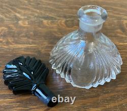 1930s New Martinsville Art Deco Perfume Bottle Clear & Black Glass Stopper Palm