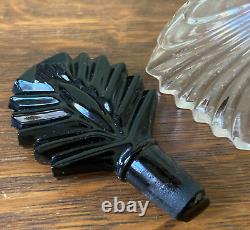 1930s New Martinsville Art Deco Perfume Bottle Clear & Black Glass Stopper Palm