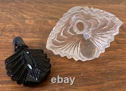 1930s New Martinsville Art Deco Perfume Bottle Clear & Black Glass Stopper Palm