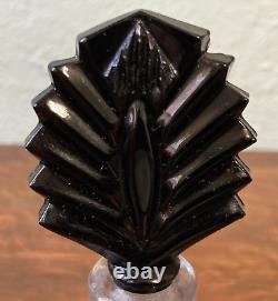 1930s New Martinsville Art Deco Perfume Bottle Clear & Black Glass Stopper Palm