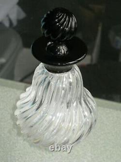 1950's ARCHIMEDE SEGUSO MURANO CLEAR BLACK SWIRL RIBBED PERFUME BOTTLE SIGNED