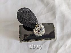 1950s Art Nouveau Style Perfume Bottle Atomizer Black Glass Filigree Overlay