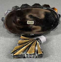 1950s Black Glass Deco Sloped Perfume Bottle w Gold Trim Made in Austria Label