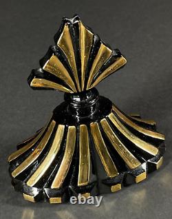 1950s Black Glass Deco Sloped Perfume Bottle w Gold Trim Made in Austria Label