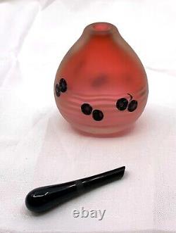 1986 Signed Art Glass Perfume Bottle & Stopper Pink Black Millefiori 4/86