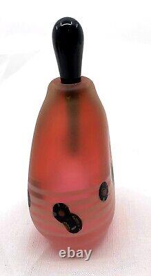 1986 Signed Art Glass Perfume Bottle & Stopper Pink Black Millefiori 4/86