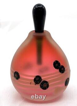 1986 Signed Art Glass Perfume Bottle & Stopper Pink Black Millefiori 4/86