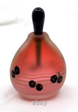 1986 Signed Art Glass Perfume Bottle & Stopper Pink Black Millefiori 4/86