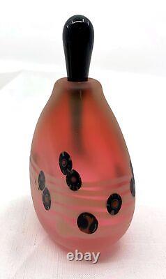 1986 Signed Art Glass Perfume Bottle & Stopper Pink Black Millefiori 4/86