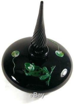1989 Steven Correia Art Glass Black Perfume Bottle Ltd Edition with Frog Polliwogs