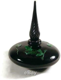 1989 Steven Correia Art Glass Black Perfume Bottle Ltd Edition with Frog Polliwogs