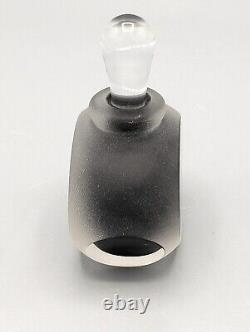 1999 Correia Art Glass Faceted Perfume Bottle Black Clear withDauber Signed