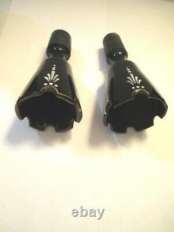 19TH Cent. MOSER OPALINE BLACK GLASS HAND PAINTED BOTTLES PERFUME SET