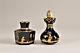 19thc Count Buquoys Glasshouse Hyalith Perfume Bottle Bohemian Asian Black Gold