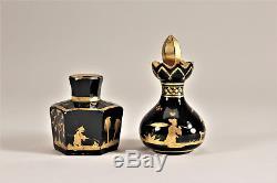 19thC Count Buquoys Glasshouse Hyalith Perfume Bottle Bohemian Asian Black Gold