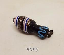 19thC Venetian Black Glass Miniature Scent Bottle Blue, Pink, Aventurine Swirls