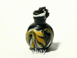 19thC Venetian Black White & Yellow Marbled Glass Miniature Scent Bottle #T344