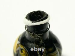 19thC Venetian Black White & Yellow Marbled Glass Miniature Scent Bottle #T344
