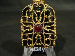 19th C. JEWELED GILT FILAGREE OVER BLACK OPAQUE GLASS SCENT / PERFUME BOTTLE