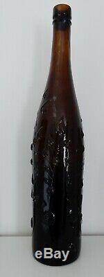 19th century Black glass Roses lime juice cordial bottle