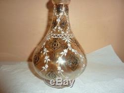 19thc Light Marigold Glass 25.5 CM Vase/bottle With Black & White Flower Enamels