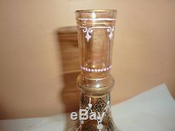 19thc Light Marigold Glass 25.5 CM Vase/bottle With Black & White Flower Enamels