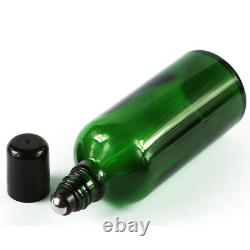 1-48Pcs Essential Oil Bottle 5-100ML Green Thick Glass Roller Bottles Black lid