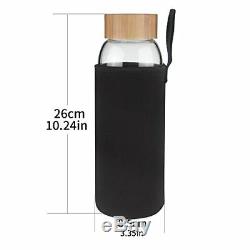 1 Liter Glass Water Bottle 34 oz Leak Proof with Bamboo Lid & Protective Sleeve