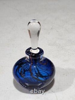 2001 Hal David Berger Art Glass Perfume Bottle Blue Black Red Swirls