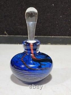 2001 Hal David Berger Art Glass Perfume Bottle Blue Black Red Swirls