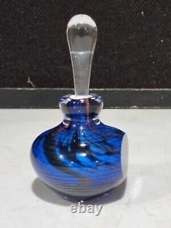 2001 Hal David Berger Art Glass Perfume Bottle Blue Black Red Swirls