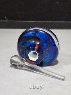 2001 Hal David Berger Art Glass Perfume Bottle Blue Black Red Swirls