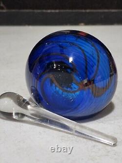 2001 Hal David Berger Art Glass Perfume Bottle Blue Black Red Swirls