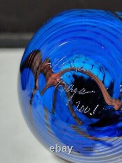 2001 Hal David Berger Art Glass Perfume Bottle Blue Black Red Swirls