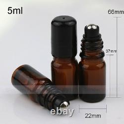 200x 5ml green glass roll on bottles, with black roller and black caps