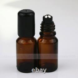 200x 5ml green glass roll on bottles, with black roller and black caps