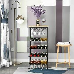 20 Bottle 3 Glass Holder Metal Wine Rack Wine Storage Shelves Wine Display Black