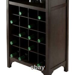 20-Bottle Espresso Wine Bar Cabinet with Glass Holder Rack Winsome Wood Ancona