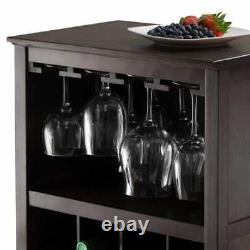 20-Bottle Espresso Wine Bar Cabinet with Glass Holder Rack Winsome Wood Ancona