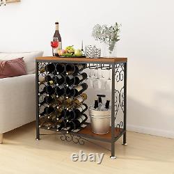 24 Bottle Wine Rack Storage Organizer Display Freestanding Wine Rack with Glass