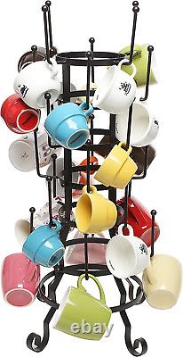 24-Hook Rustic Black Iron Coffee Mug Rack, Tea Cup Glasses Bottle Hanger Drying