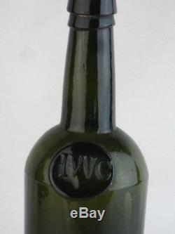 27847 Old Antique Black Glass Wine Bottle Freeblown Seal HWC Gloucestershire