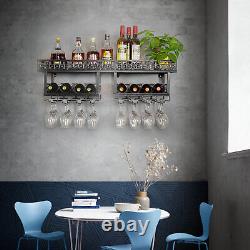 2Tier Wine Bottle Wood Wall Shelf Storage Rack Glass Hanging Holder for Bar Home