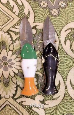 2 Custom hand made Damascus steel folding pocket fish shape knife with Cover